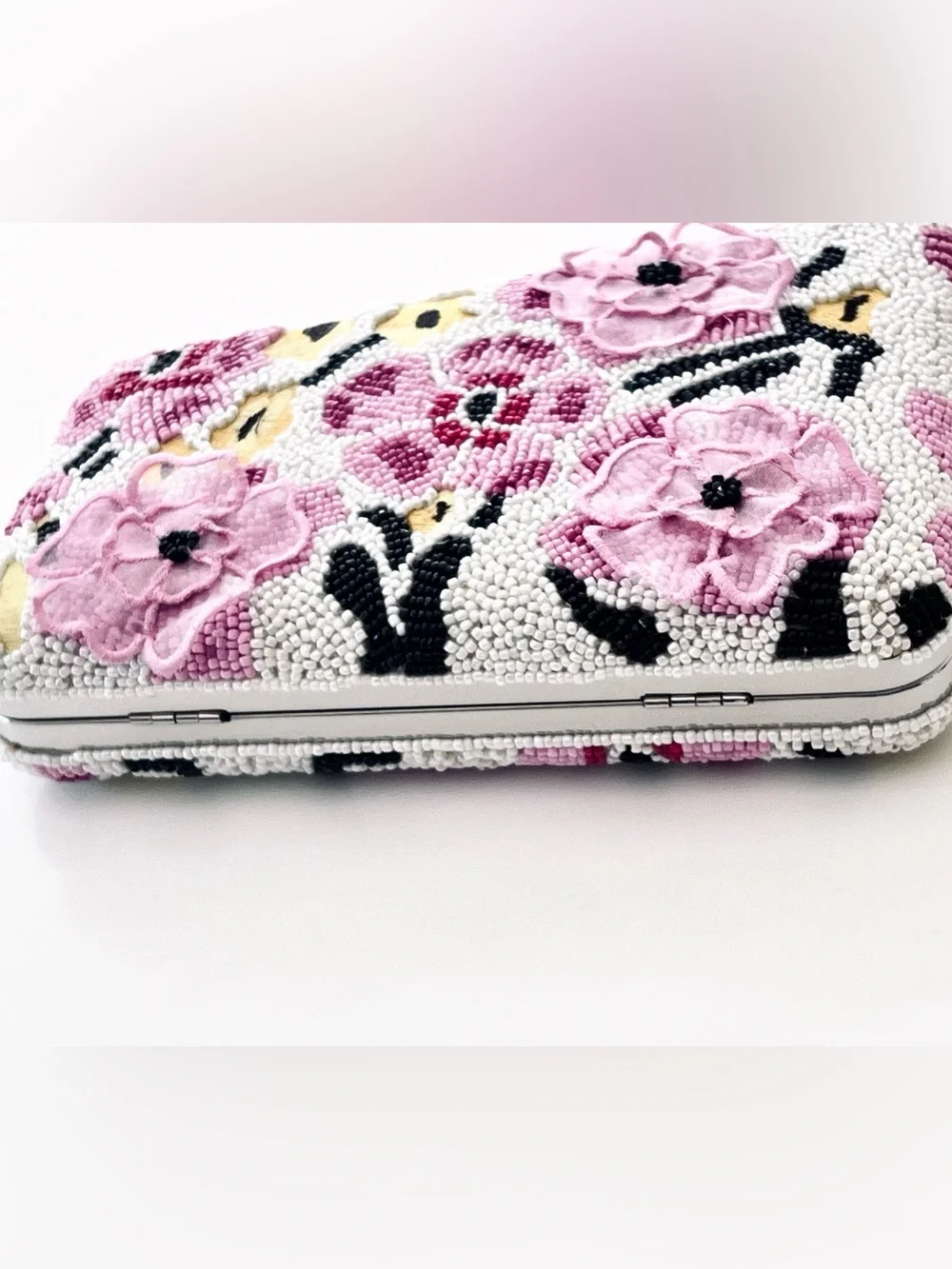 STAUD Carmella Floral Beaded Clutch Bag